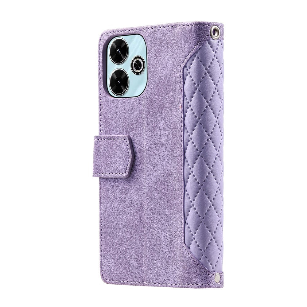 Style 005 For Xiaomi Redmi 13 5G / 4G Wallet Case Rhombus Stitching Line PU Leather Phone Cover