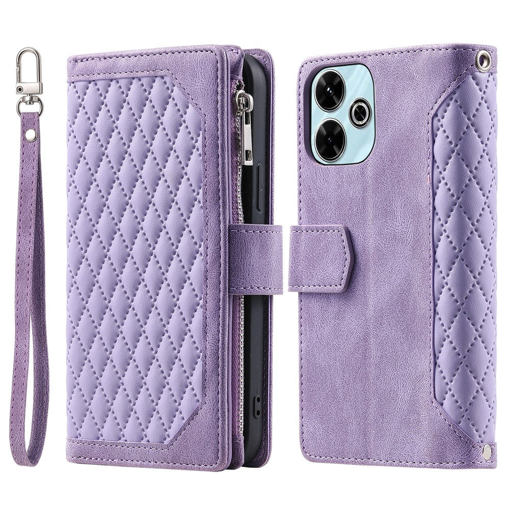 Style 005 For Xiaomi Redmi 13 5G / 4G Wallet Case Rhombus Stitching Line PU Leather Phone Cover