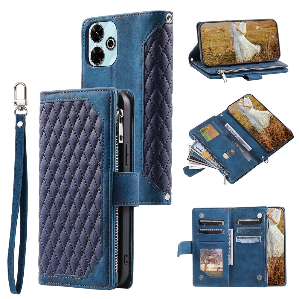 Style 005 For Xiaomi Redmi 13 5G / 4G Wallet Case Rhombus Stitching Line PU Leather Phone Cover