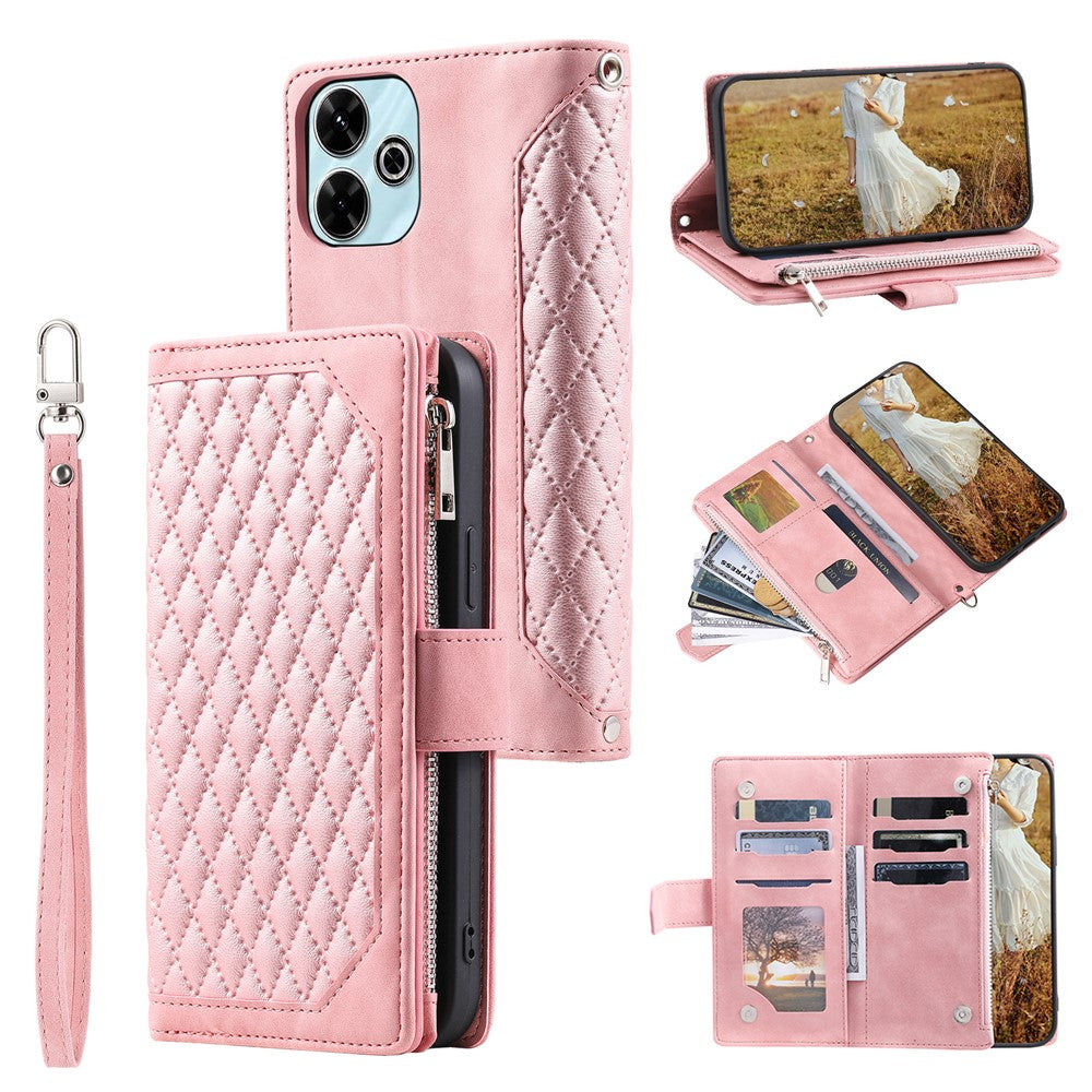 Style 005 For Xiaomi Redmi 13 5G / 4G Wallet Case Rhombus Stitching Line PU Leather Phone Cover