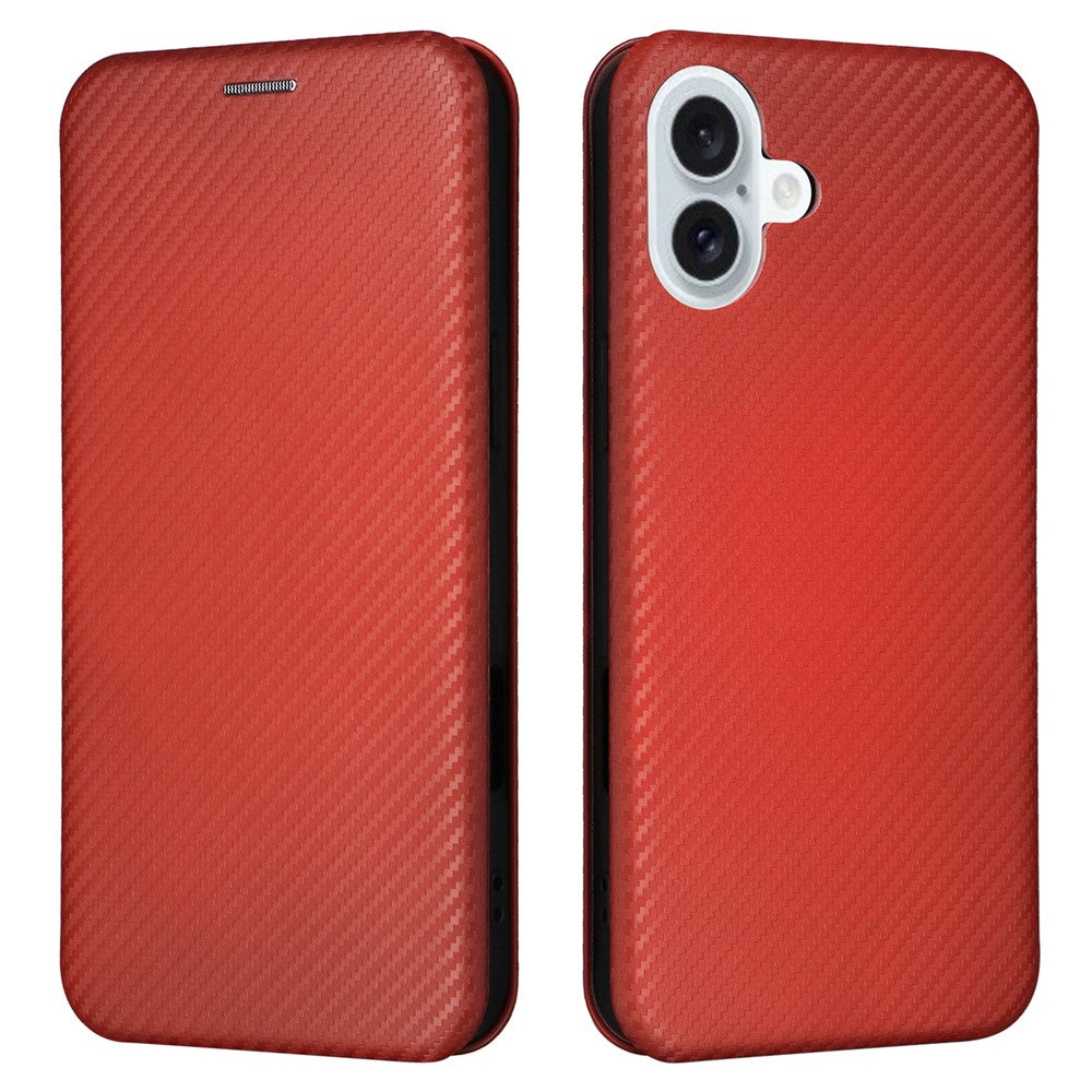 For iPhone 16 Plus Case PU Leather Carbon Fiber Texture Phone Cover with Card Holder