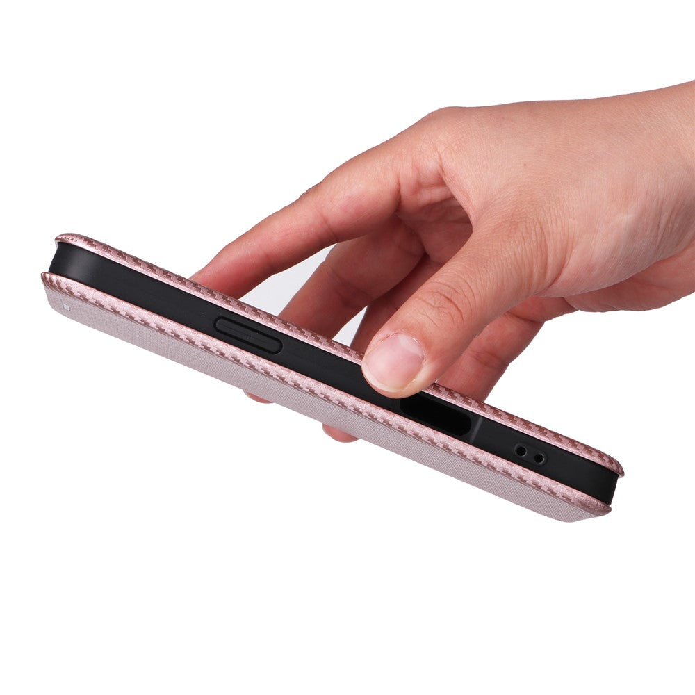 For iPhone 16 Plus Case PU Leather Carbon Fiber Texture Phone Cover with Card Holder