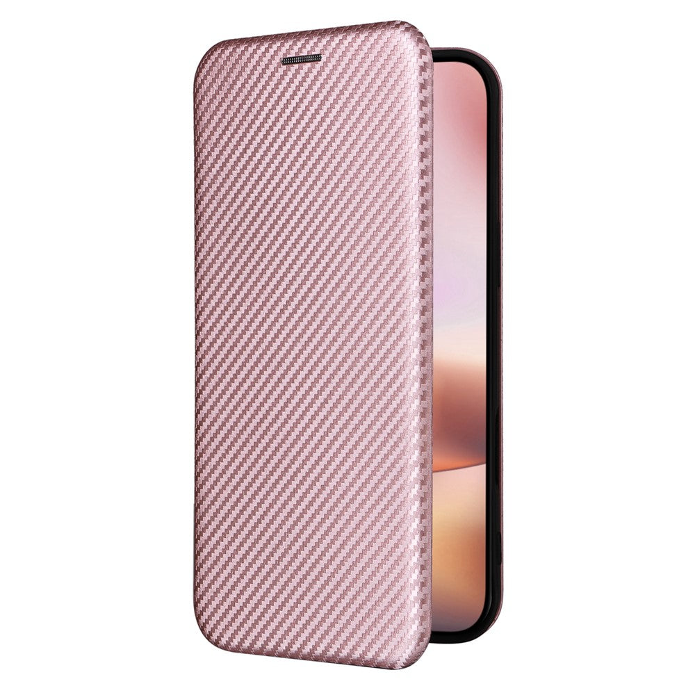 For iPhone 16 Plus Case PU Leather Carbon Fiber Texture Phone Cover with Card Holder