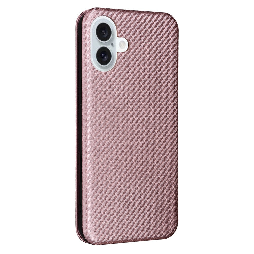 For iPhone 16 Plus Case PU Leather Carbon Fiber Texture Phone Cover with Card Holder