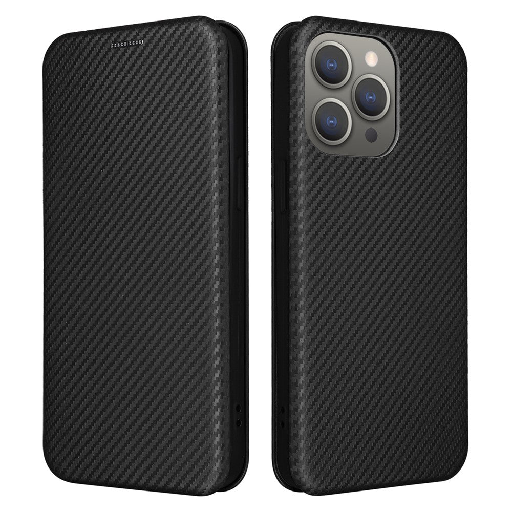 For iPhone 16 Pro Max Case Card Holder Carbon Fiber Texture Leather Phone Cover
