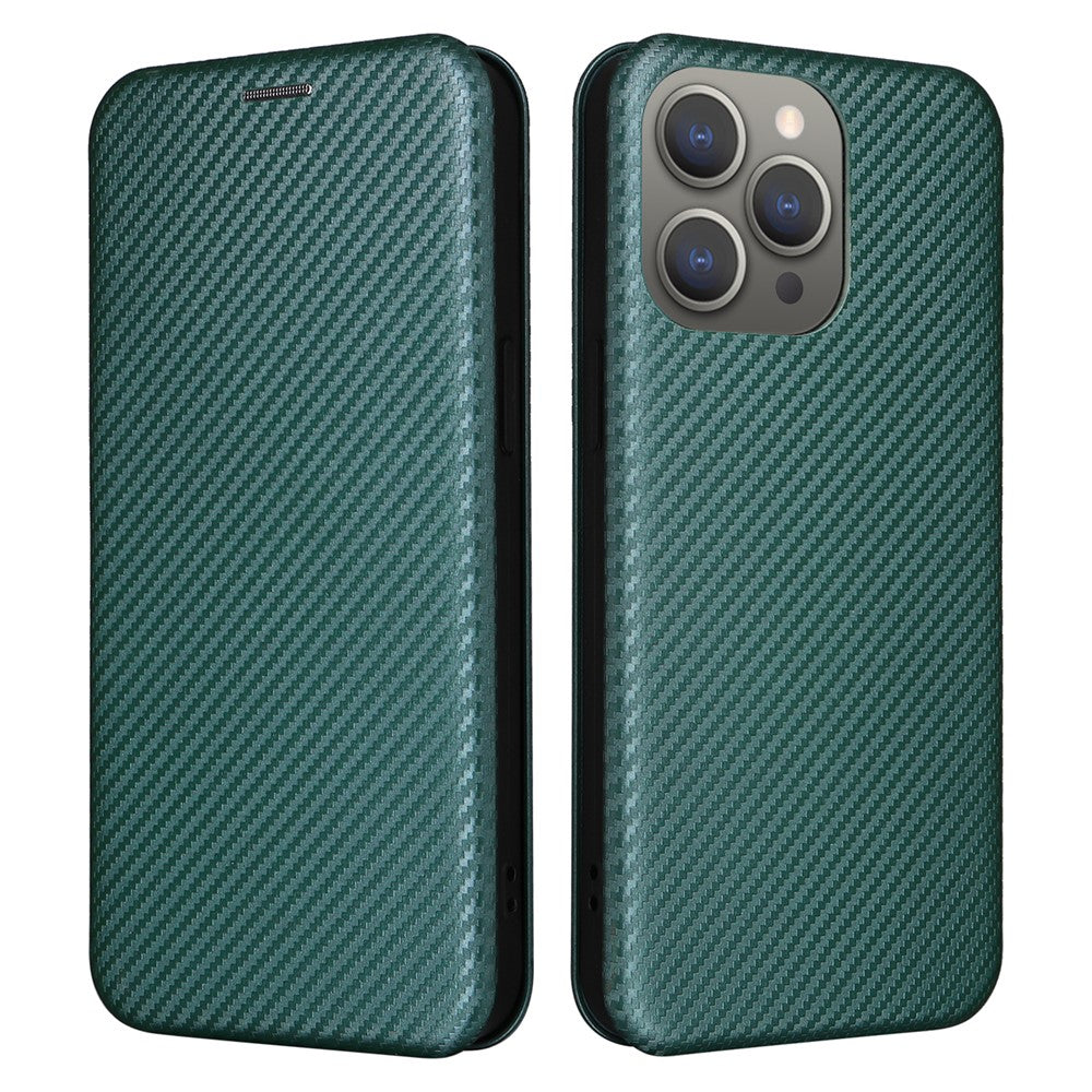 For iPhone 16 Pro Max Case Card Holder Carbon Fiber Texture Leather Phone Cover