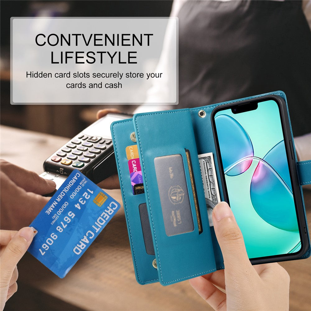 DF-011 For iPhone 17e / 16e Case Zipper Wallet PU Leather Crossbody Phone Bag