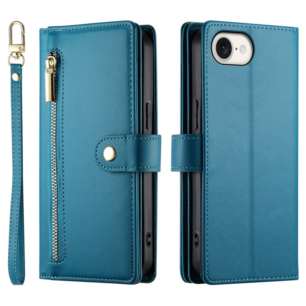 DF-011 For iPhone 17e / 16e Case Zipper Wallet PU Leather Crossbody Phone Bag