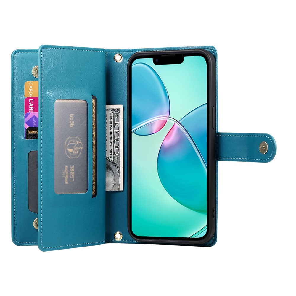 DF-011 For iPhone 17e / 16e Case Zipper Wallet PU Leather Crossbody Phone Bag
