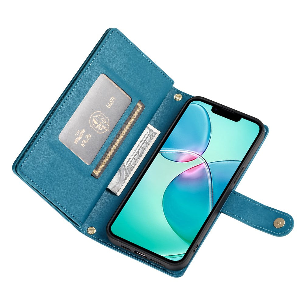 DF-011 For iPhone 17e / 16e Case Zipper Wallet PU Leather Crossbody Phone Bag