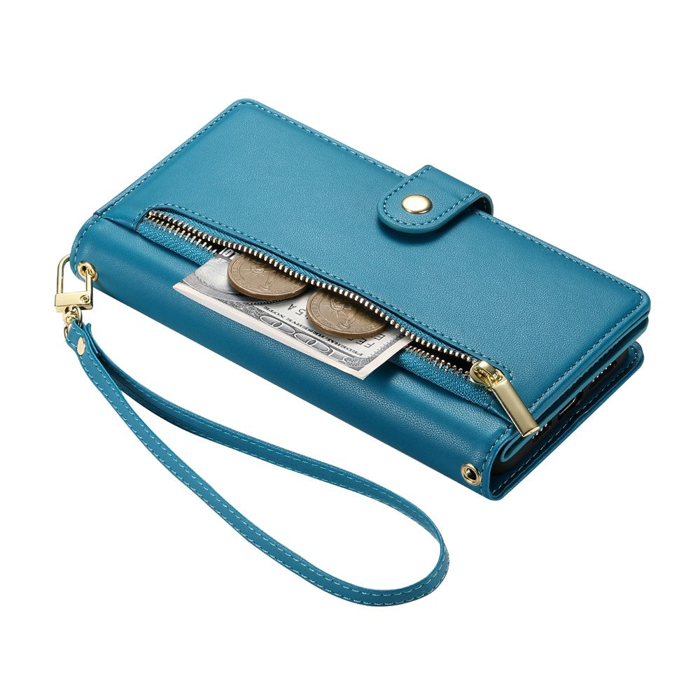 DF-011 For iPhone 17e / 16e Case Zipper Wallet PU Leather Crossbody Phone Bag
