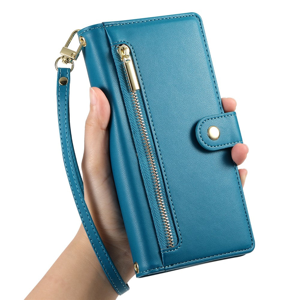 DF-011 For iPhone 17e / 16e Case Zipper Wallet PU Leather Crossbody Phone Bag