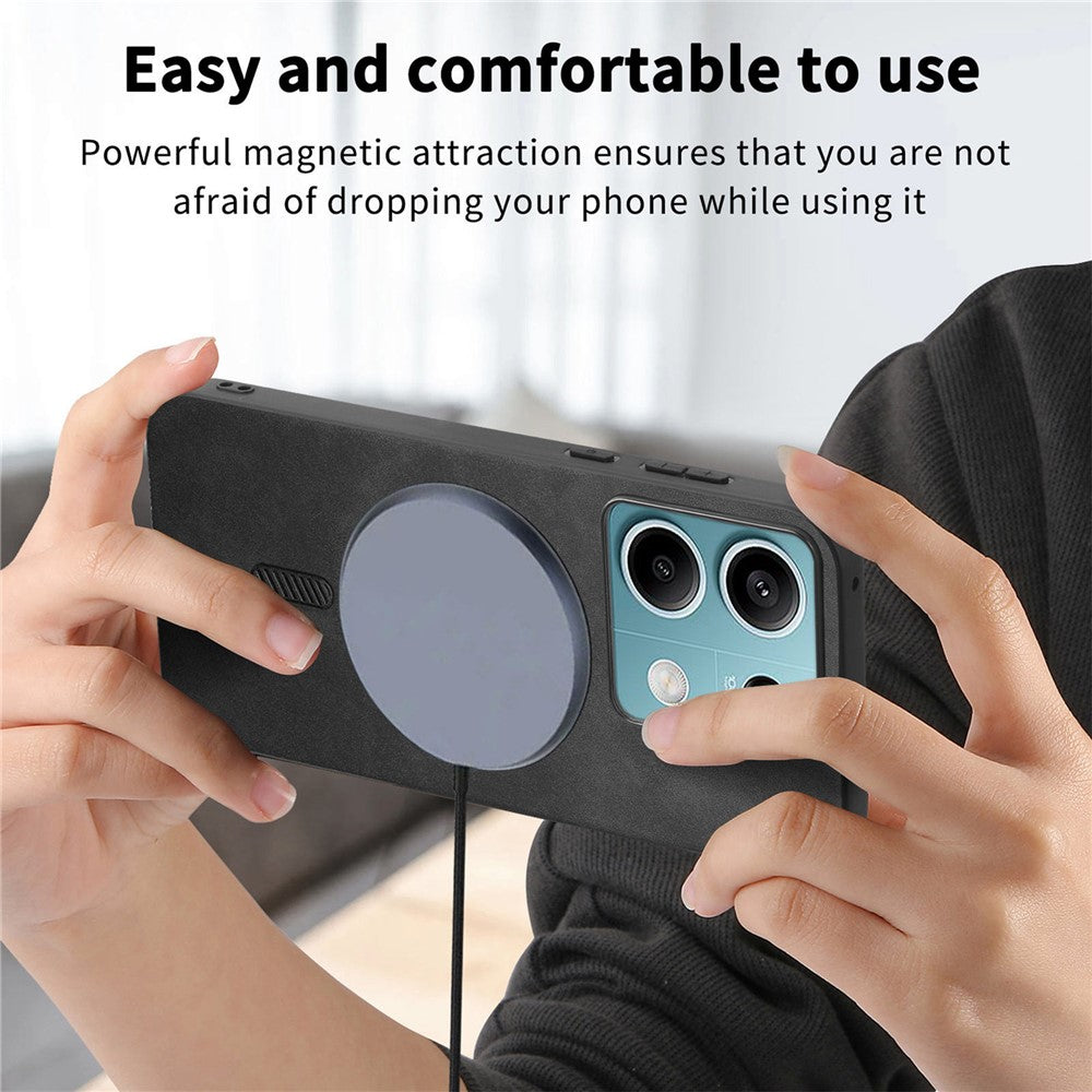 For Xiaomi Redmi Note 13 5G Leather Back Magnetic Case Skin-touch Phone Cover