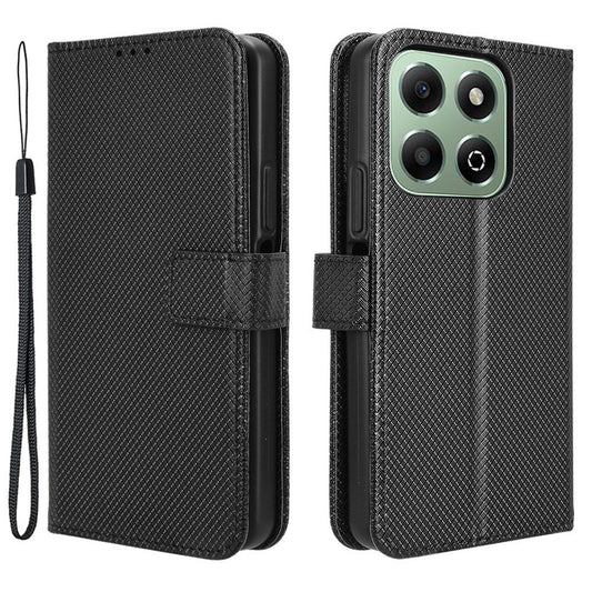 Honor X6b 4G Handyhülle – mit Standfunktion, Diamantstruktur, PU-Leder, Brieftasche
