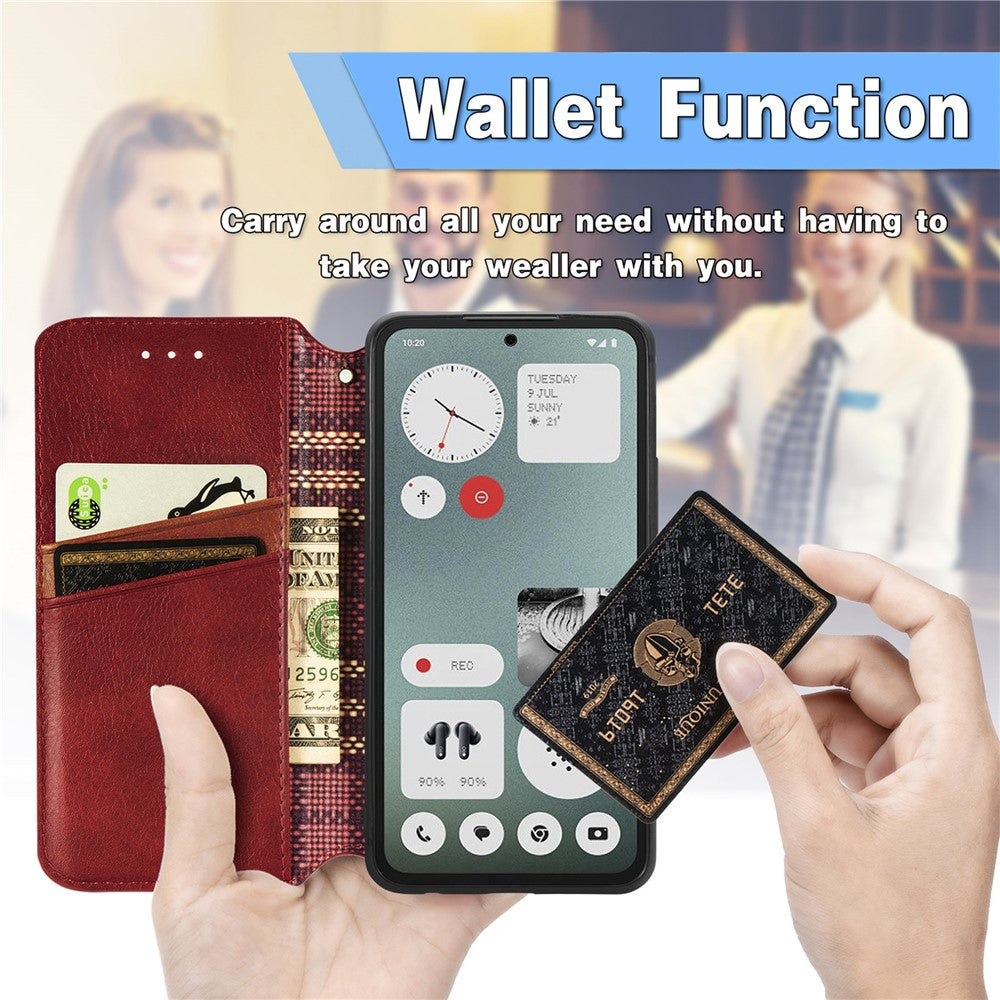 Nothing CMF Phone 1 Wallet-Handyhülle – Aus PU-Leder mit Rautenmuster, Brieftaschen- & Ständerfunktion