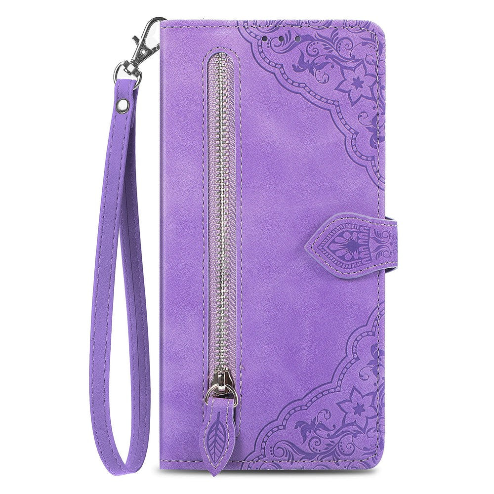 Nothing CMF Phone 1 Wallet-Handyhülle – Mit Reißverschluss & Riemen, Blumenmuster, PU-Leder