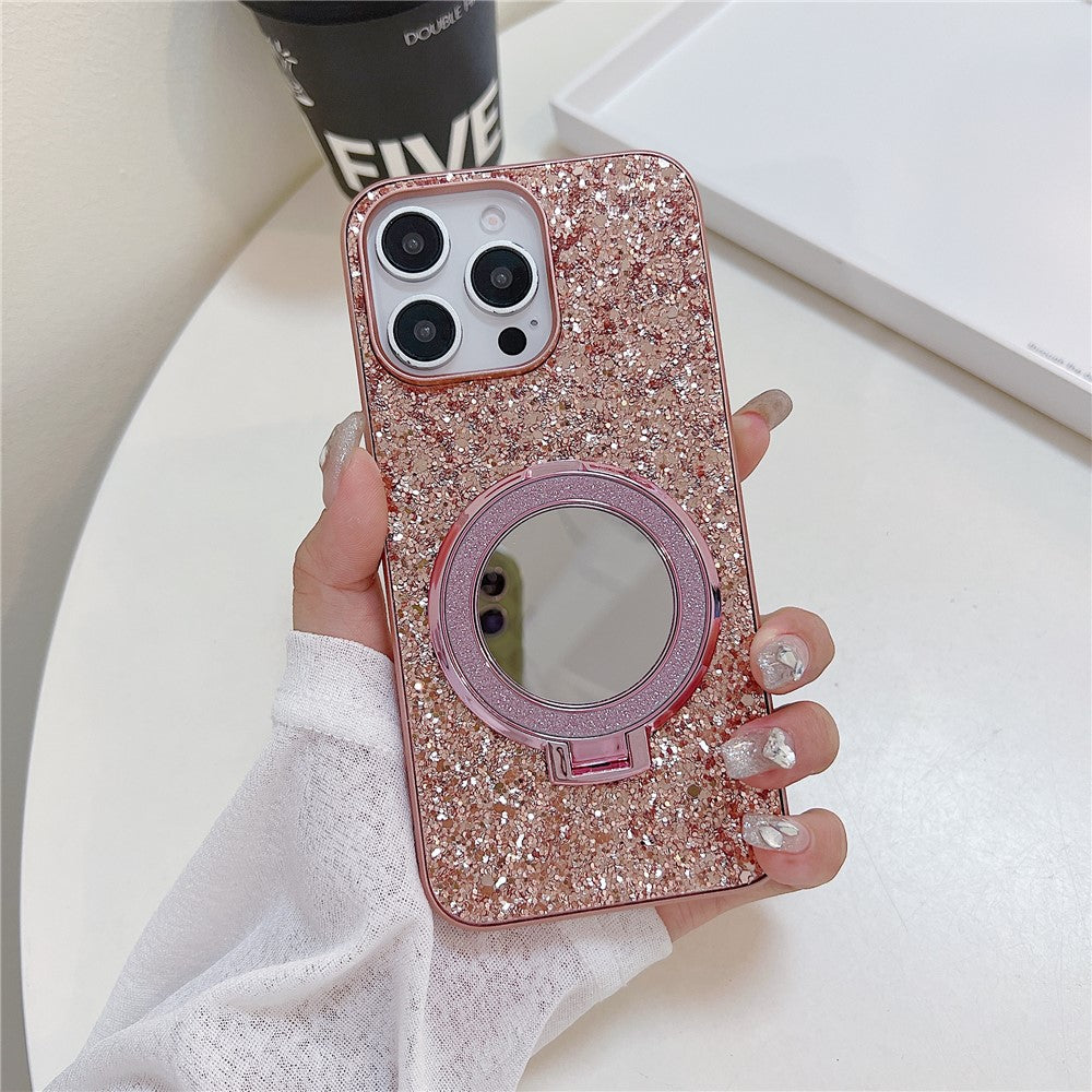 For iPhone 15 Pro Max Case TPU+PC Kickstand Phone Cover with Mirror