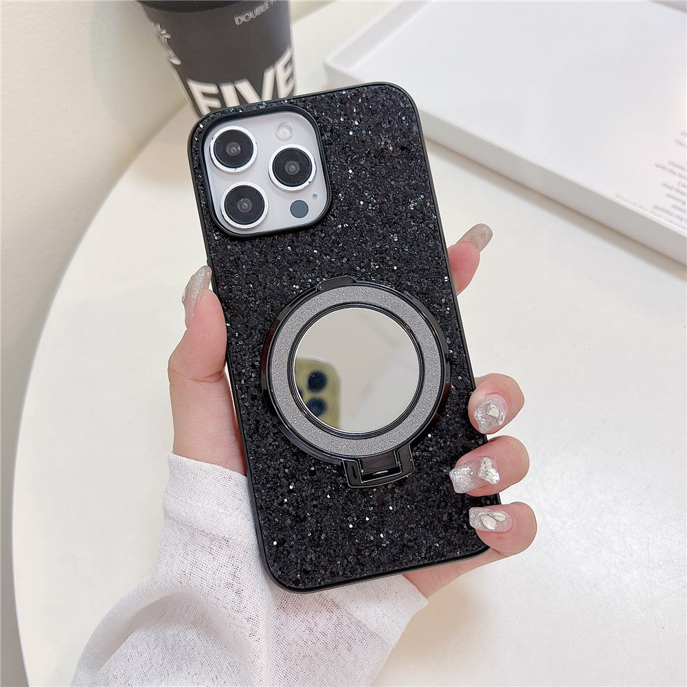 For iPhone 15 Pro Max Case TPU+PC Kickstand Phone Cover with Mirror