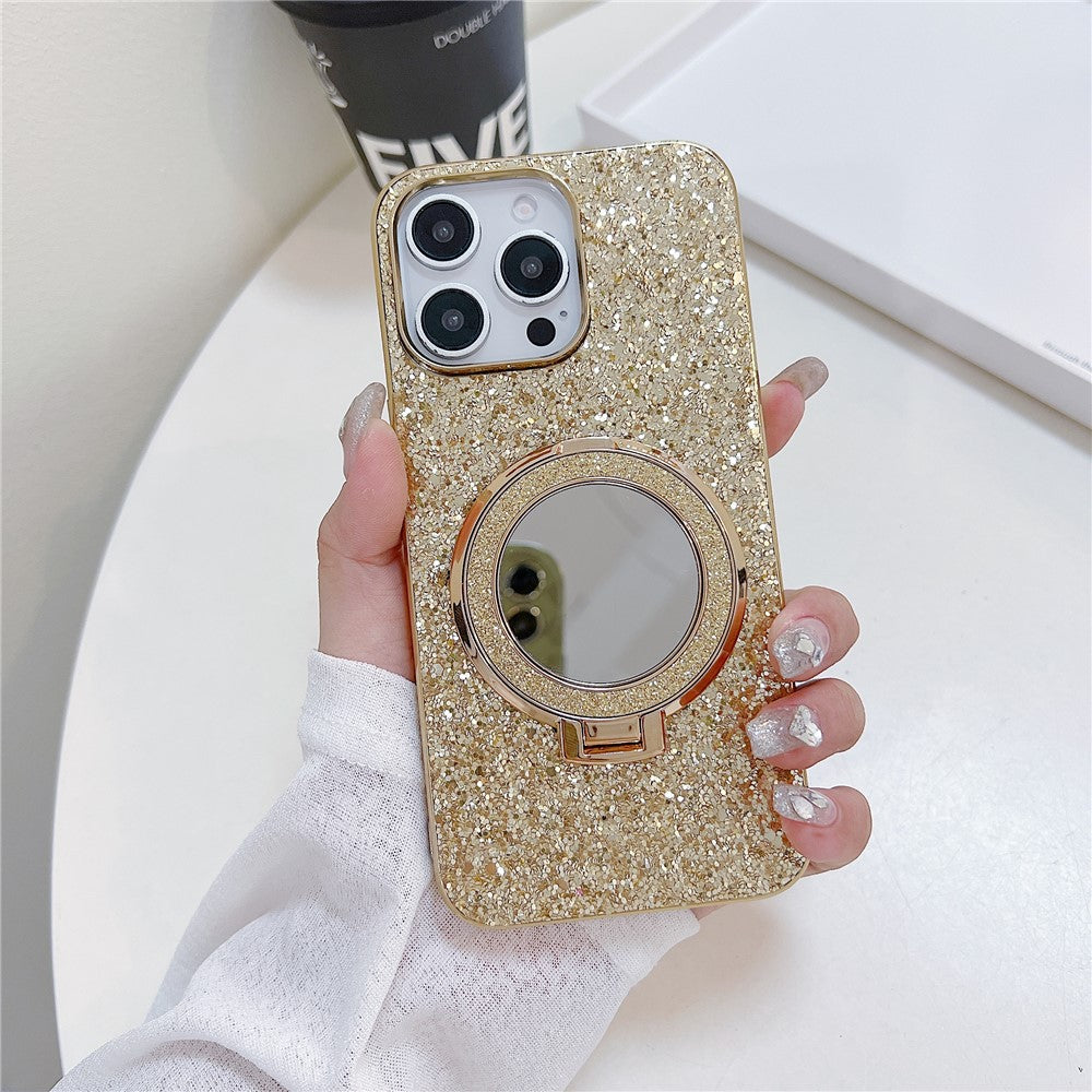 For iPhone 15 Pro Case Kickstand TPU+PC Phone Cover with Mirror