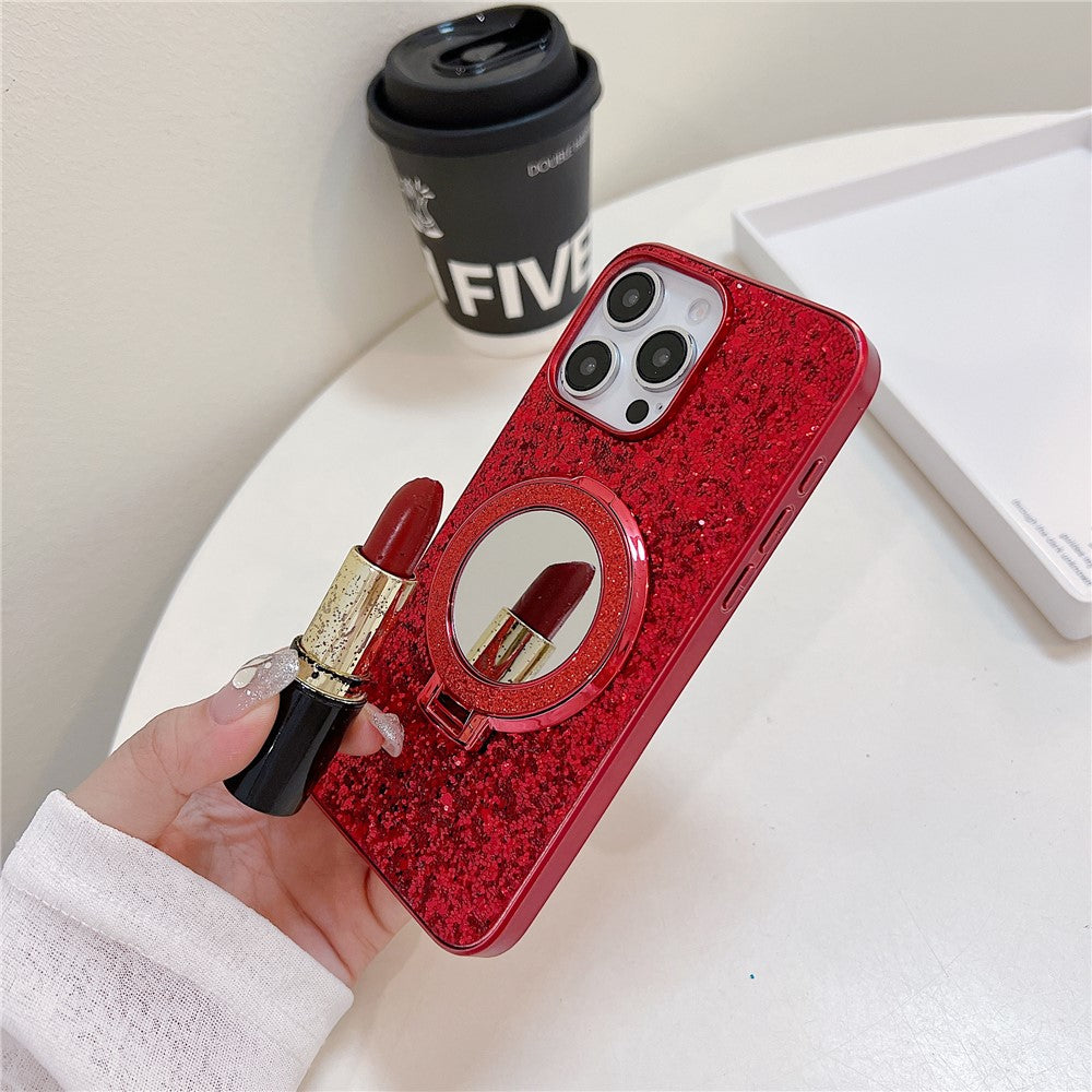 For iPhone 15 Pro Case Kickstand TPU+PC Phone Cover with Mirror