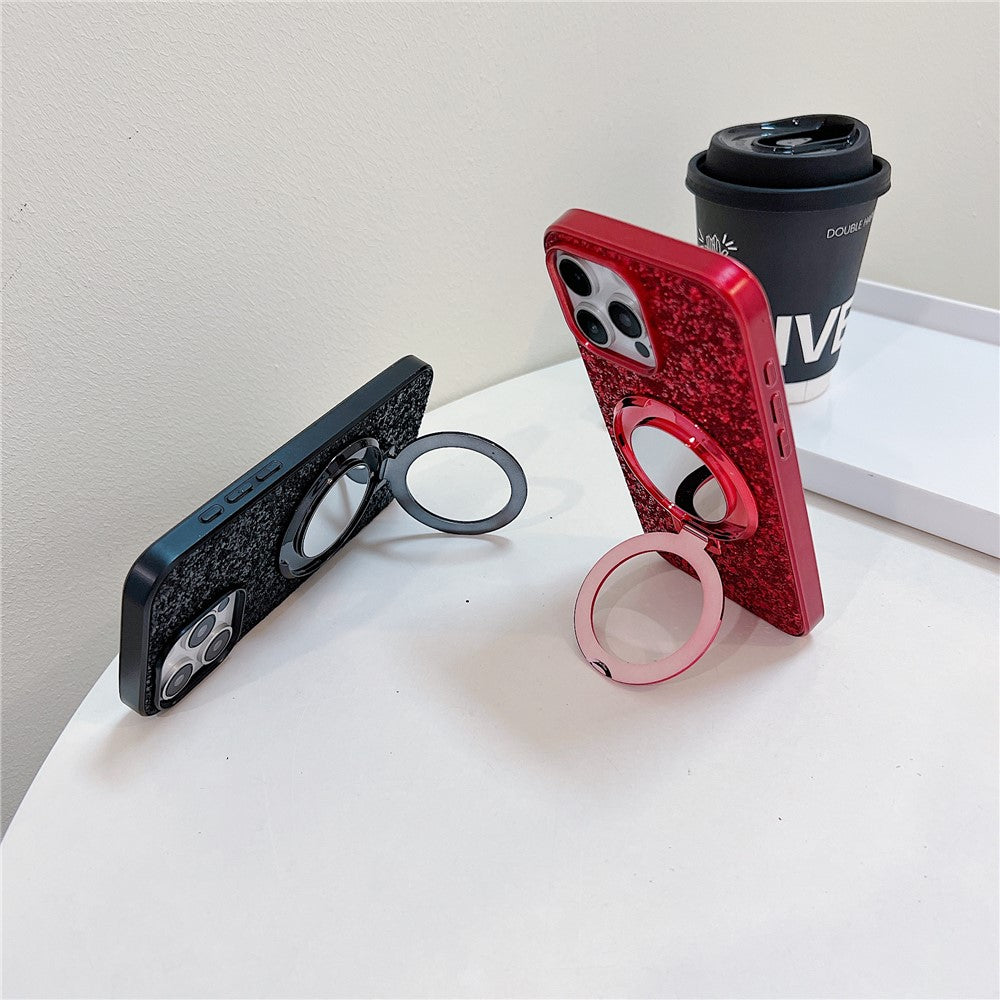 For iPhone 15 Pro Case Kickstand TPU+PC Phone Cover with Mirror