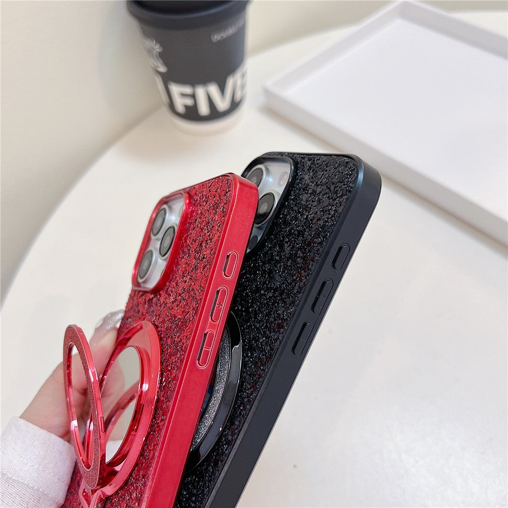 For iPhone 15 Pro Case Kickstand TPU+PC Phone Cover with Mirror