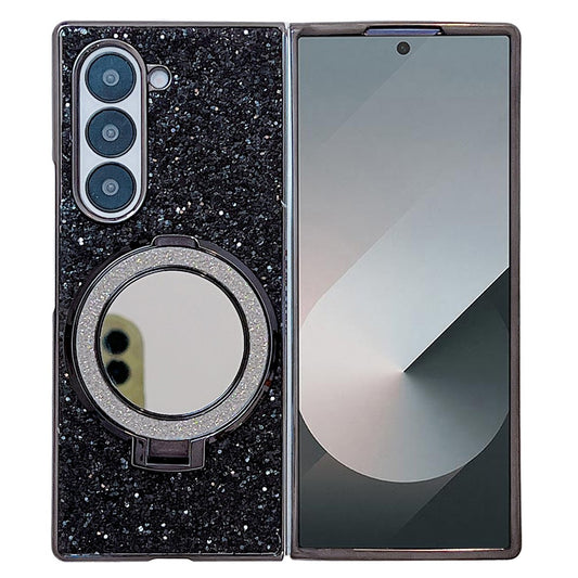 Galaxy Z Fold6 5G – Magnetische Handyhülle aus Metall, Kunststoff und TPU, mit Ständer, mit Spiegel