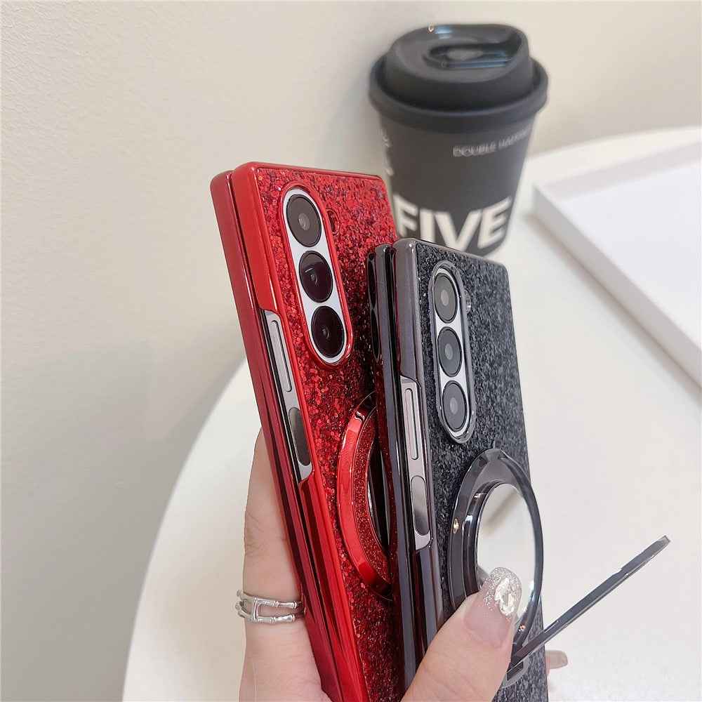 For Samsung Galaxy Z Fold6 5G Magnetic Case TPU+PC Kickstand Phone Cover with Mirror