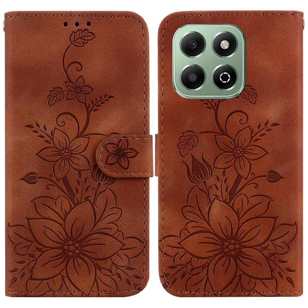 For Honor X6b 4G Stand Case Lily Flower Imprint Leather Phone Cover