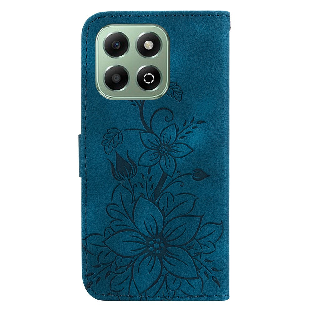 For Honor X6b 4G Stand Case Lily Flower Imprint Leather Phone Cover