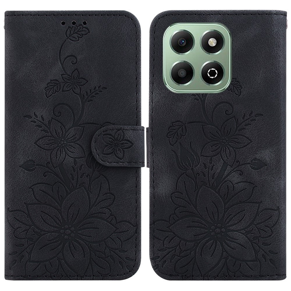 For Honor X6b 4G Stand Case Lily Flower Imprint Leather Phone Cover