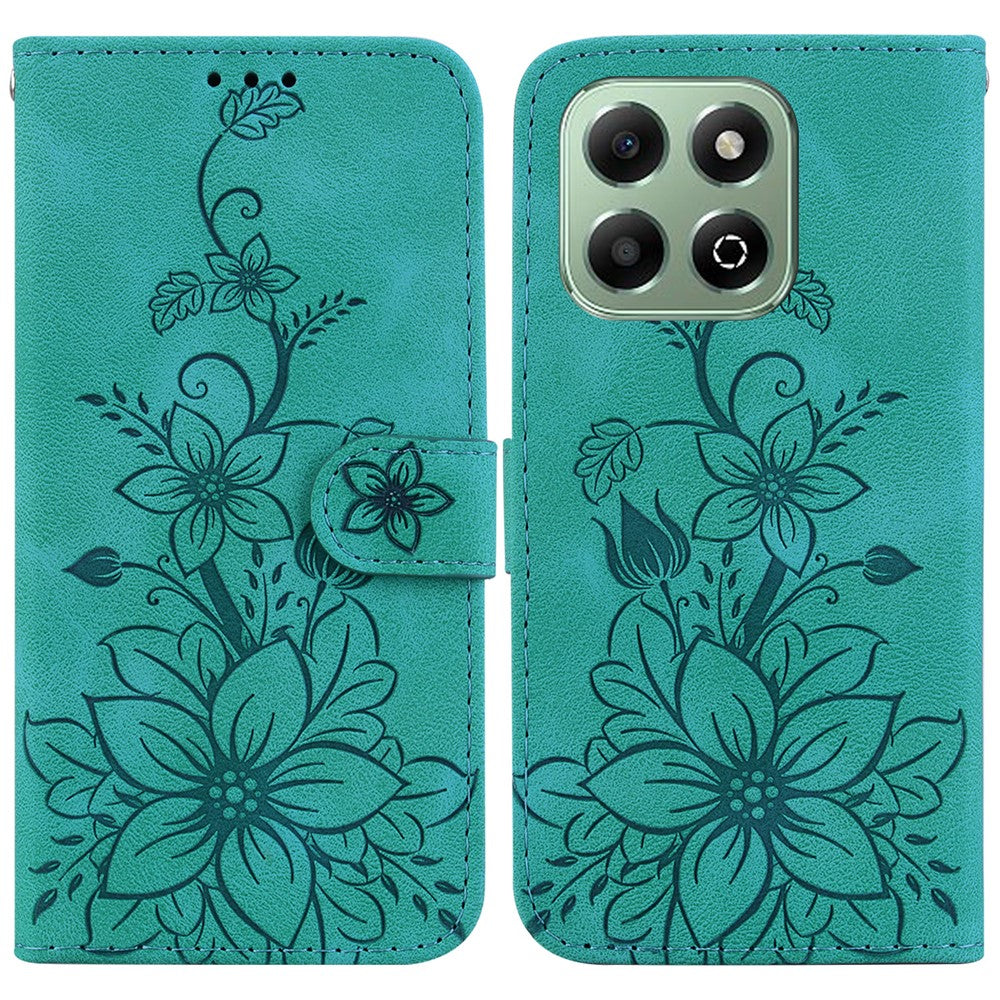 For Honor X6b 4G Stand Case Lily Flower Imprint Leather Phone Cover