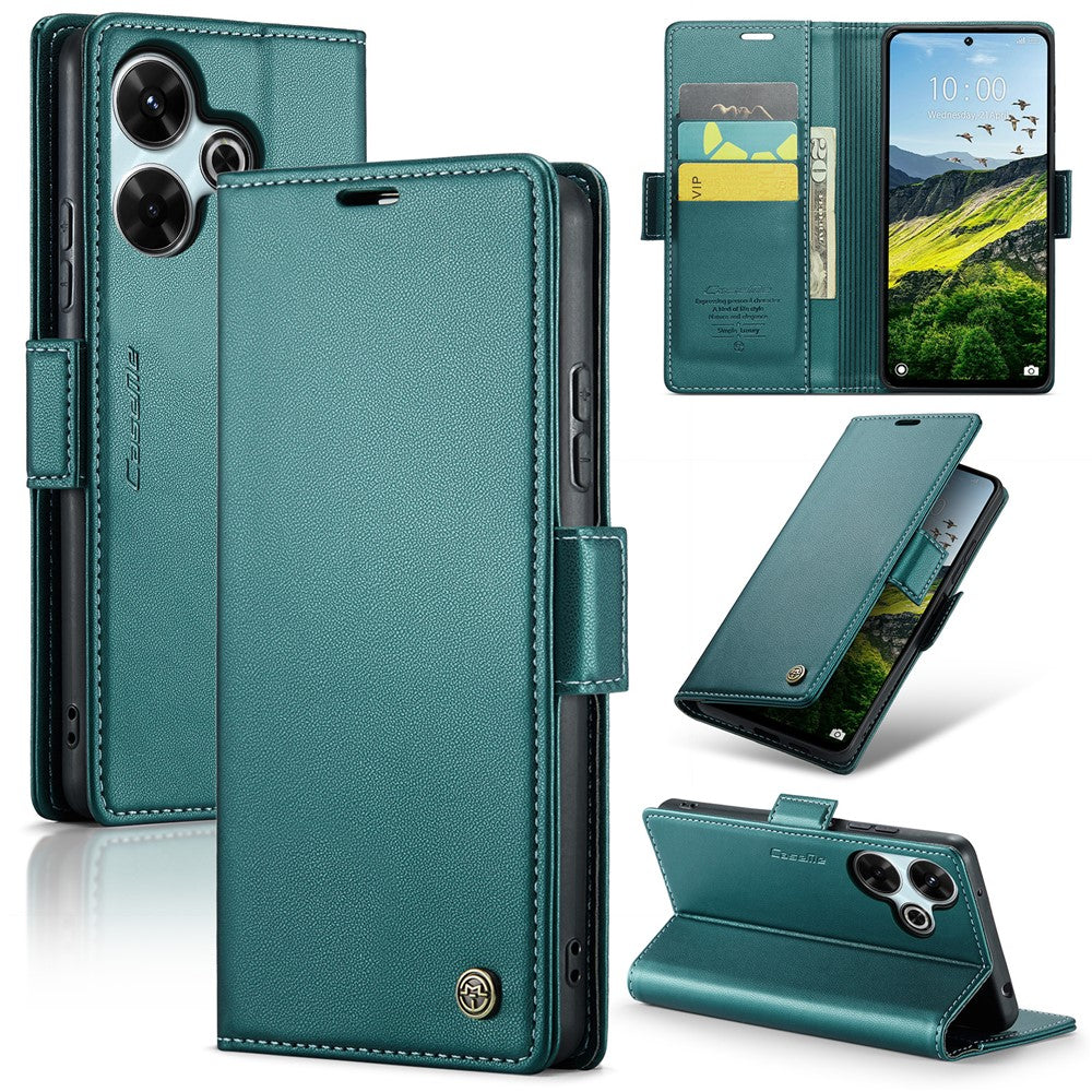 CASEME 023 Series For Xiaomi Redmi 13 5G  /  13 4G  /  Note 13R 5G Case RFID Blocking Glossy Stand Phone Cover