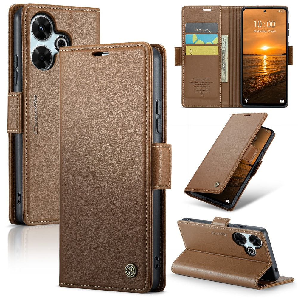 CASEME 023 Series For Xiaomi Redmi 13 5G  /  13 4G  /  Note 13R 5G Case RFID Blocking Glossy Stand Phone Cover