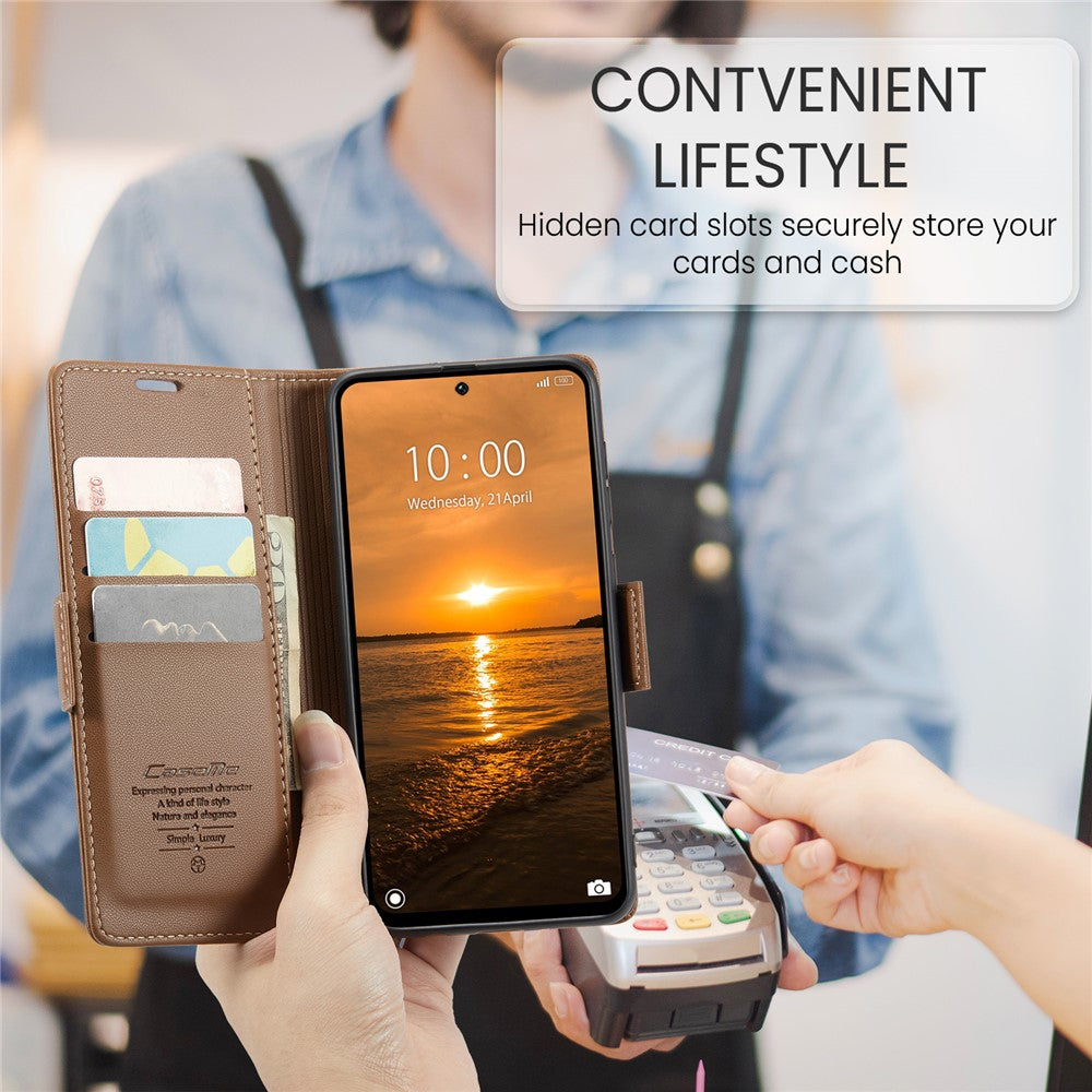 CASEME 023 Series For Xiaomi Redmi 13 5G  /  13 4G  /  Note 13R 5G Case RFID Blocking Glossy Stand Phone Cover