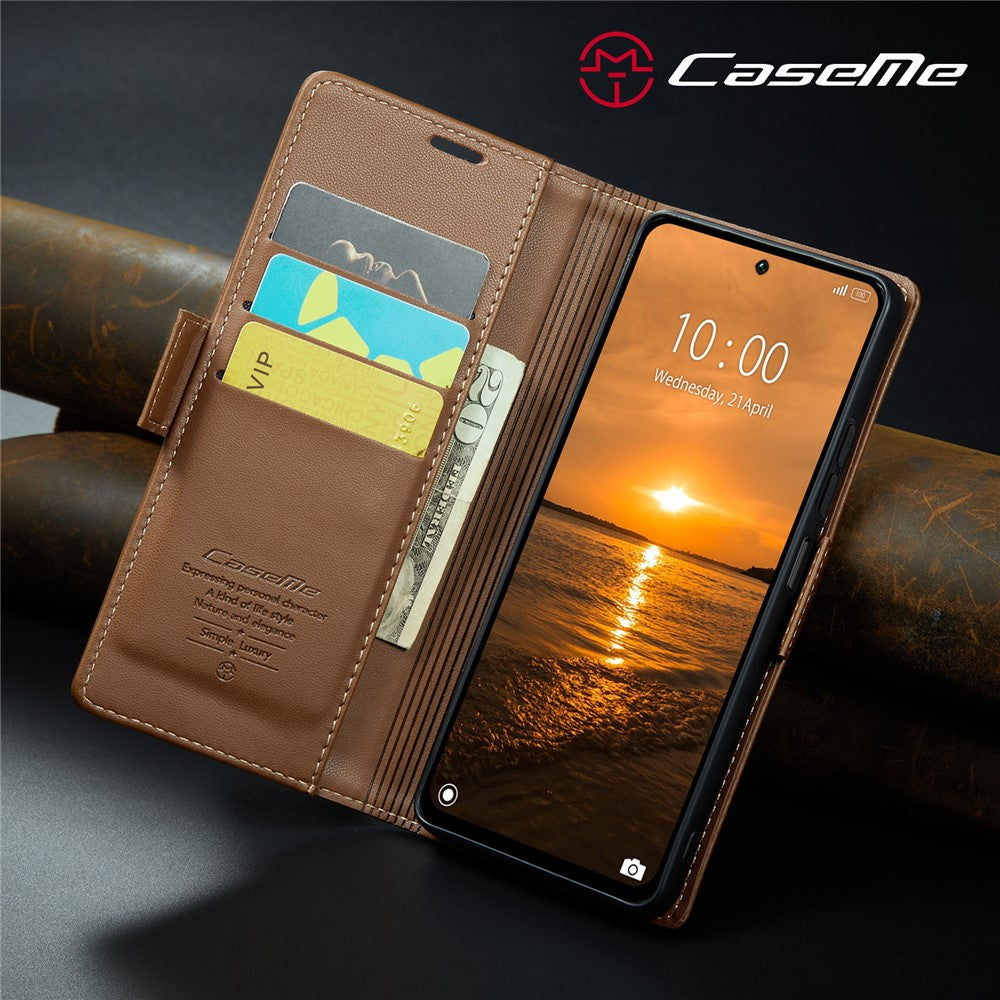 CASEME 023 Series For Xiaomi Redmi 13 5G  /  13 4G  /  Note 13R 5G Case RFID Blocking Glossy Stand Phone Cover