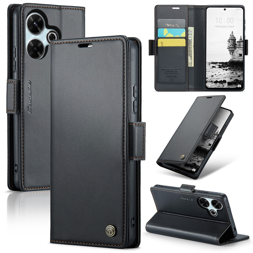 CASEME 023 Series For Xiaomi Redmi 13 5G  /  13 4G  /  Note 13R 5G Case RFID Blocking Glossy Stand Phone Cover