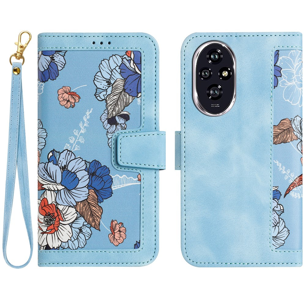 Honor 200 5G Wallet-Handyhülle – Aus PU-Leder, mit Blumenmuster & Kartenfächern
