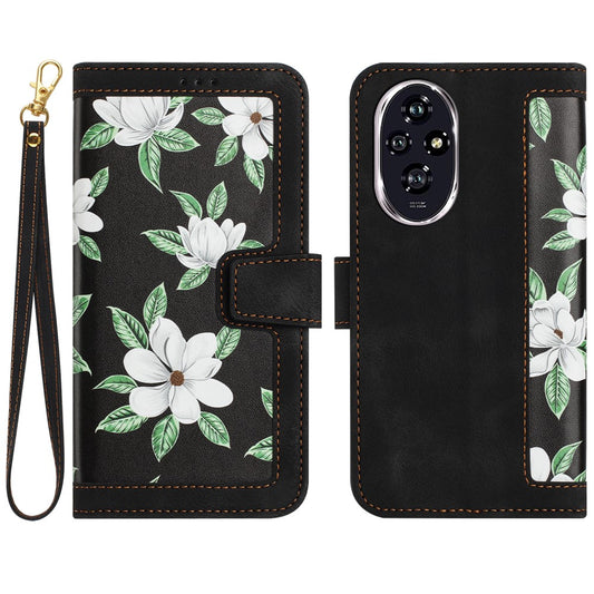 Honor 200 5G Wallet-Handyhülle – Aus PU-Leder, mit Blumenmuster & Kartenfächern