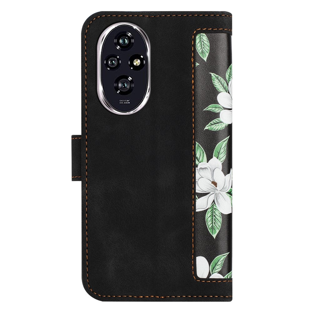 Honor 200 5G Wallet-Handyhülle – Aus PU-Leder, mit Blumenmuster & Kartenfächern
