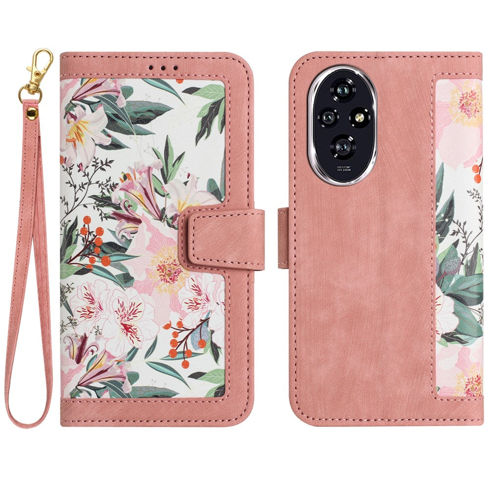 Honor 200 5G Wallet-Handyhülle – Aus PU-Leder, mit Blumenmuster & Kartenfächern