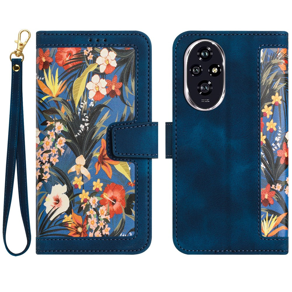 Honor 200 5G Wallet-Handyhülle – Aus PU-Leder, mit Blumenmuster & Kartenfächern
