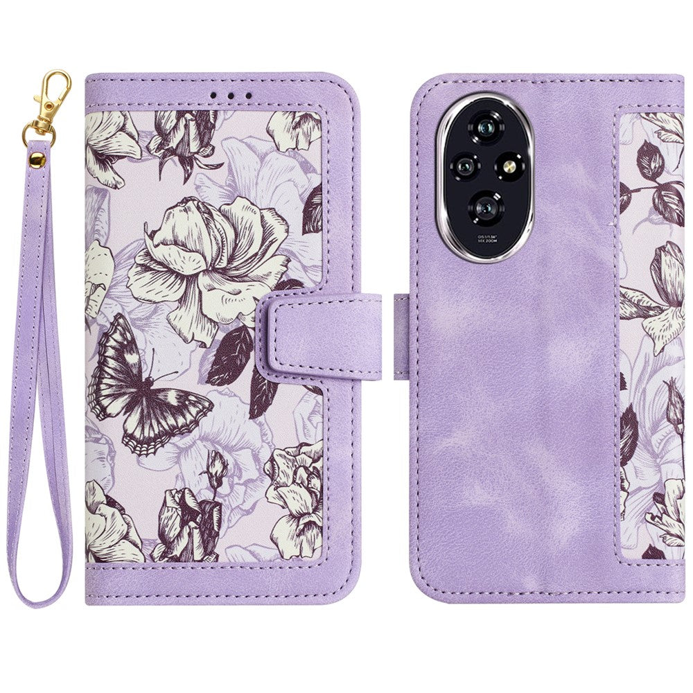 Honor 200 Pro 5G Wallet-Handyhülle – Aus PU-Leder, mit Blumenmuster & Kartenfächern