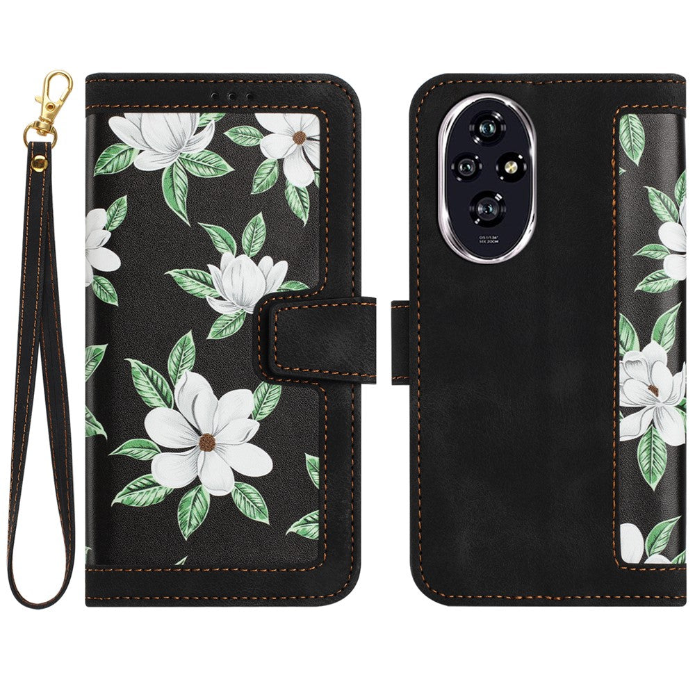 Honor 200 Pro 5G Wallet-Handyhülle – Aus PU-Leder, mit Blumenmuster & Kartenfächern