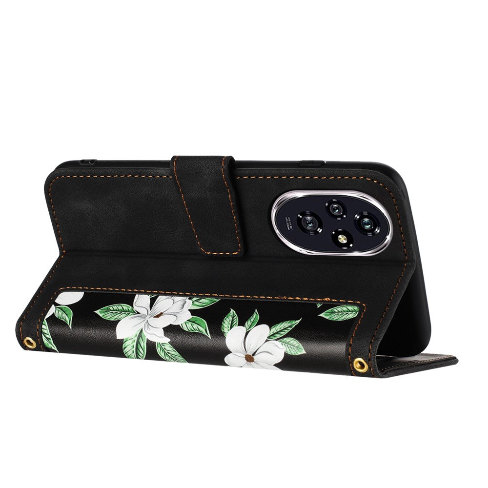 Honor 200 Pro 5G Wallet-Handyhülle – Aus PU-Leder, mit Blumenmuster & Kartenfächern