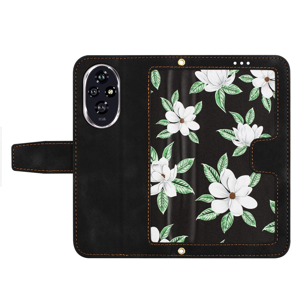 Honor 200 Pro 5G Wallet-Handyhülle – Aus PU-Leder, mit Blumenmuster & Kartenfächern