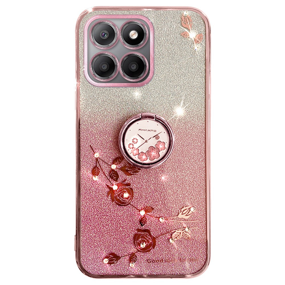 KADEM For Honor X6b 4G Case Ring Kickstand TPU Flowers Phone Cover Gradient Glitter