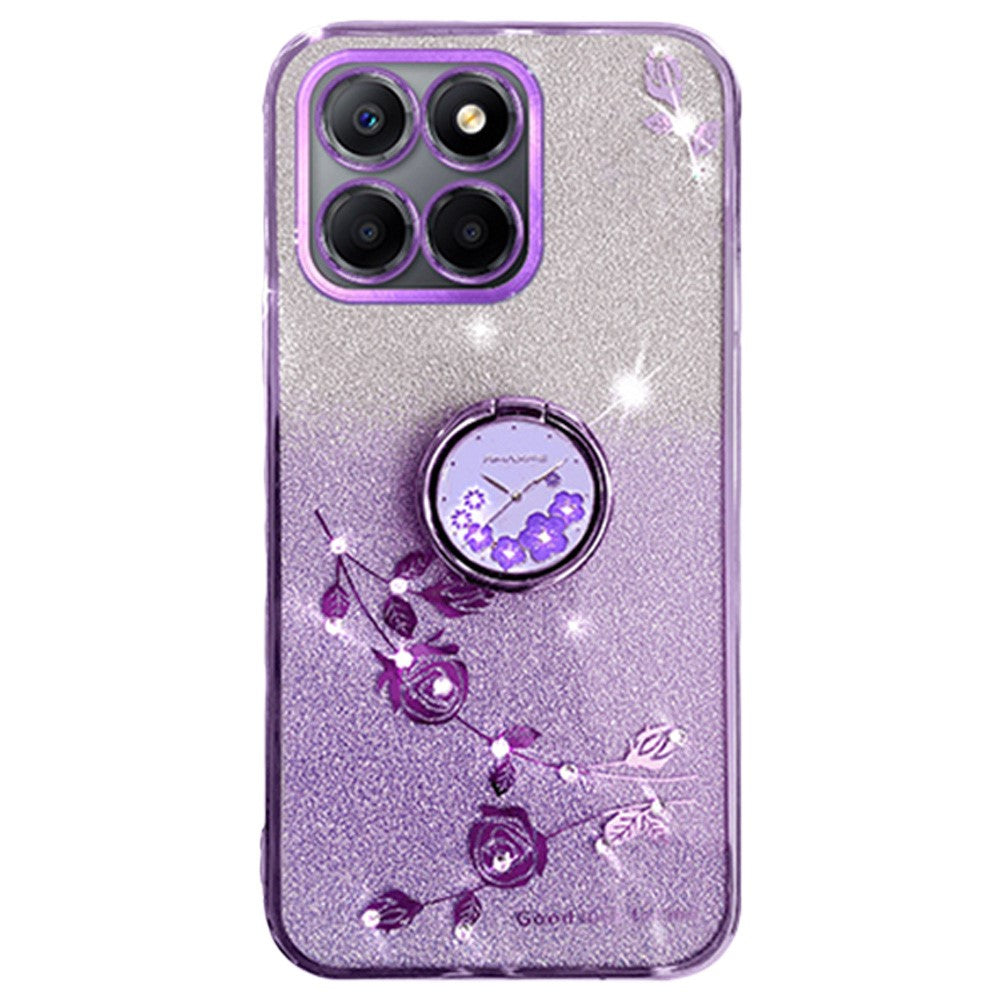 KADEM For Honor X6b 4G Case Ring Kickstand TPU Flowers Phone Cover Gradient Glitter