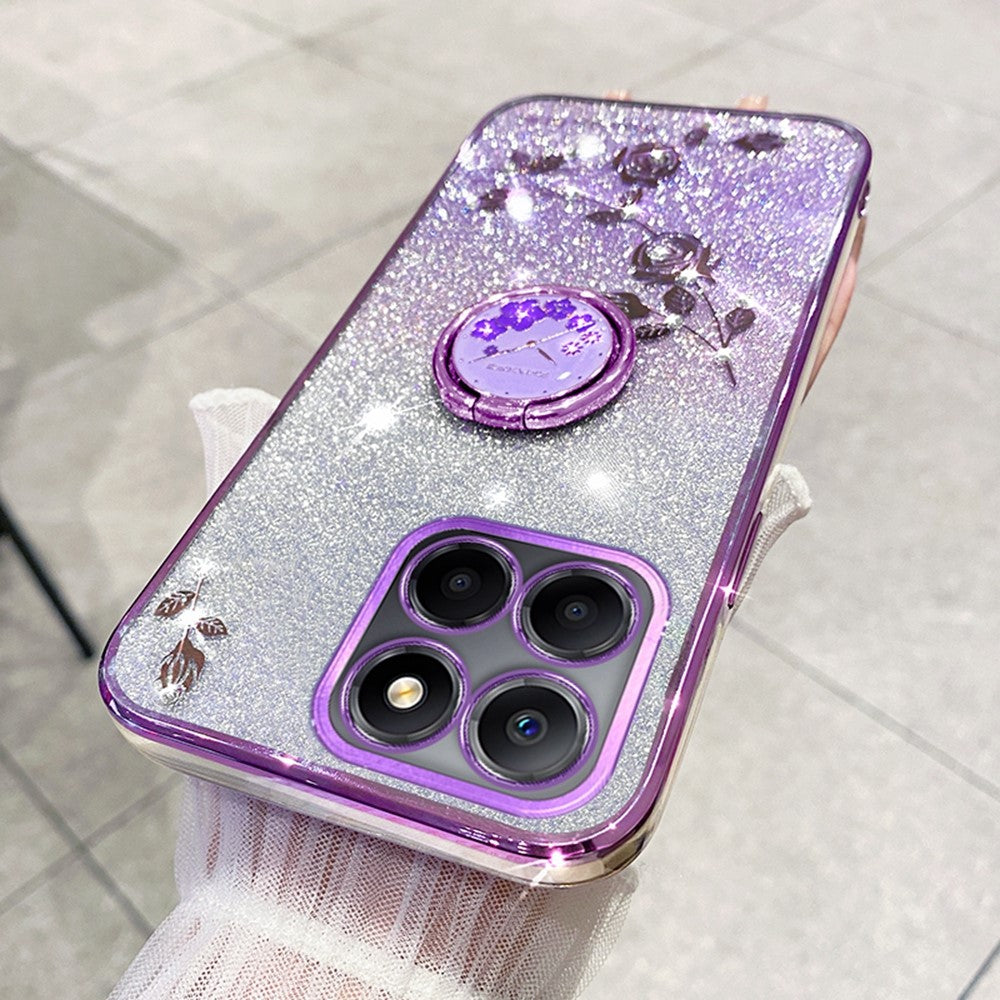 KADEM For Honor X6b 4G Case Ring Kickstand TPU Flowers Phone Cover Gradient Glitter
