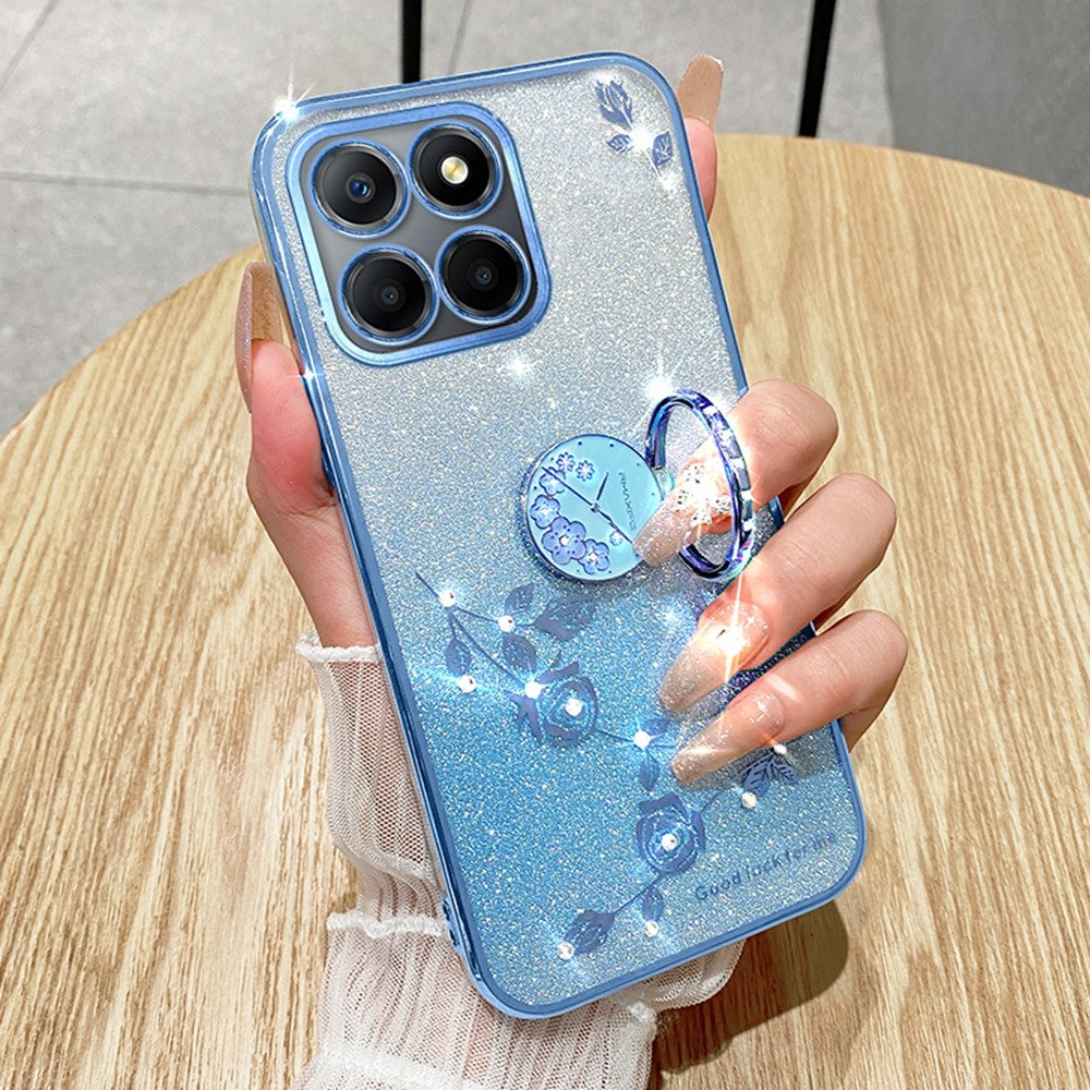 KADEM For Honor X6b 4G Case Ring Kickstand TPU Flowers Phone Cover Gradient Glitter
